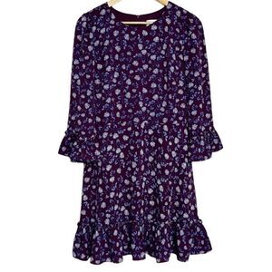 Eliza J Long Sleeve Floral & Ruffle Midi Dress Purple and Blue Size 12